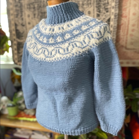 ♻️ SOLD Icelandic Pattern Handknit Chunky Sweater Retro Vintage S - Picture 8 of 16
